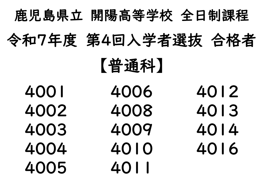Ｒ７第４回入学者選抜合格者