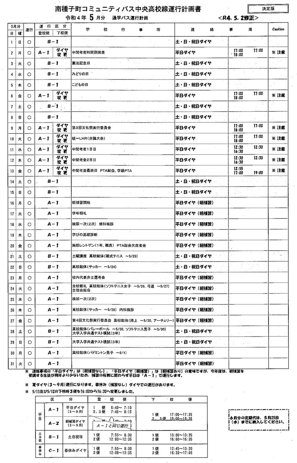 ５月運行計画(修正)