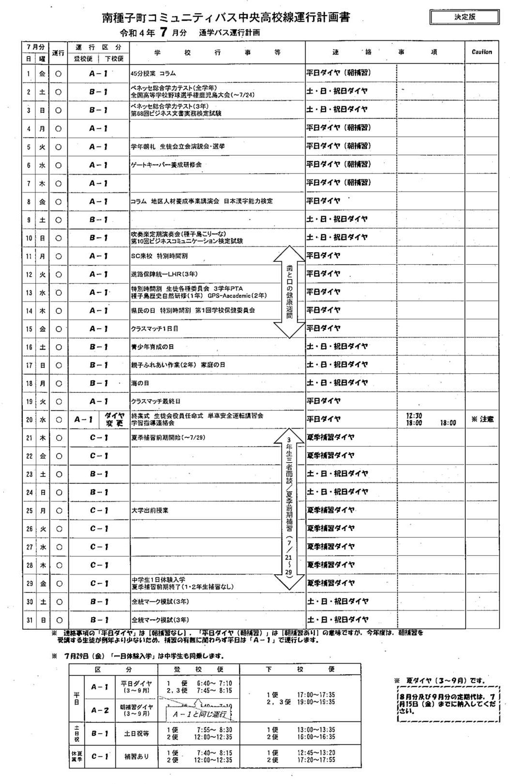 ７月運行計画