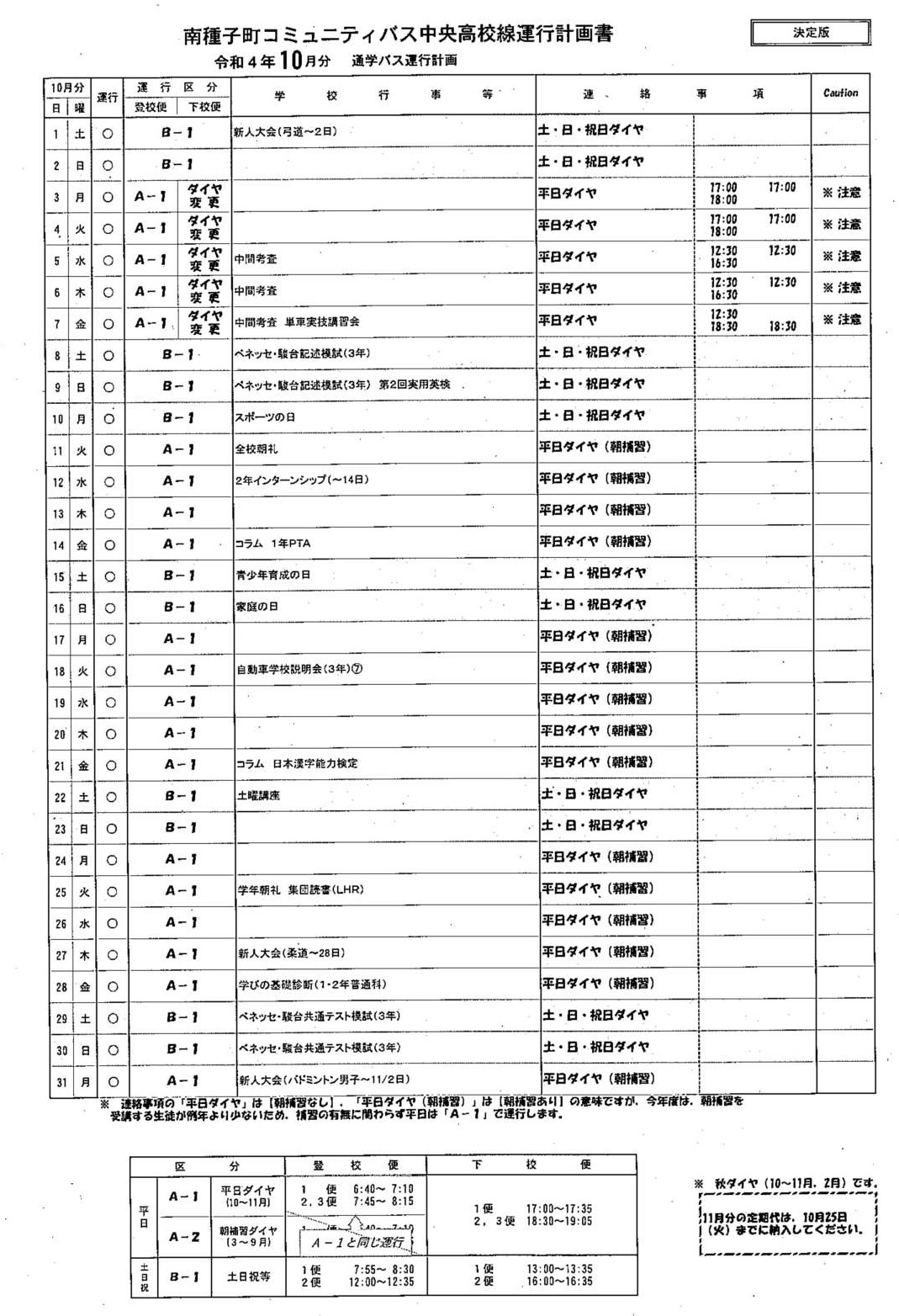 10月運行計画