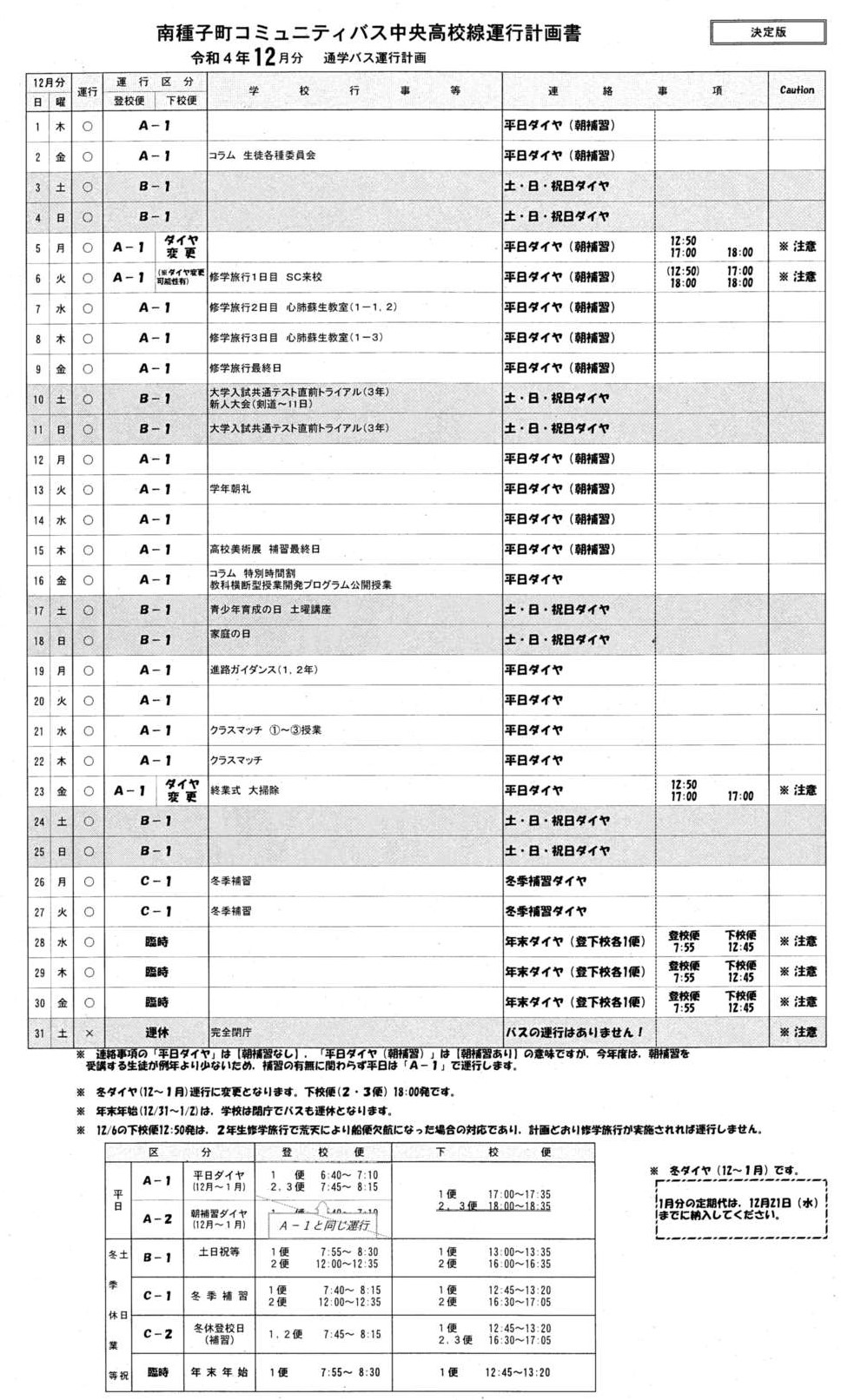 12月運行計画