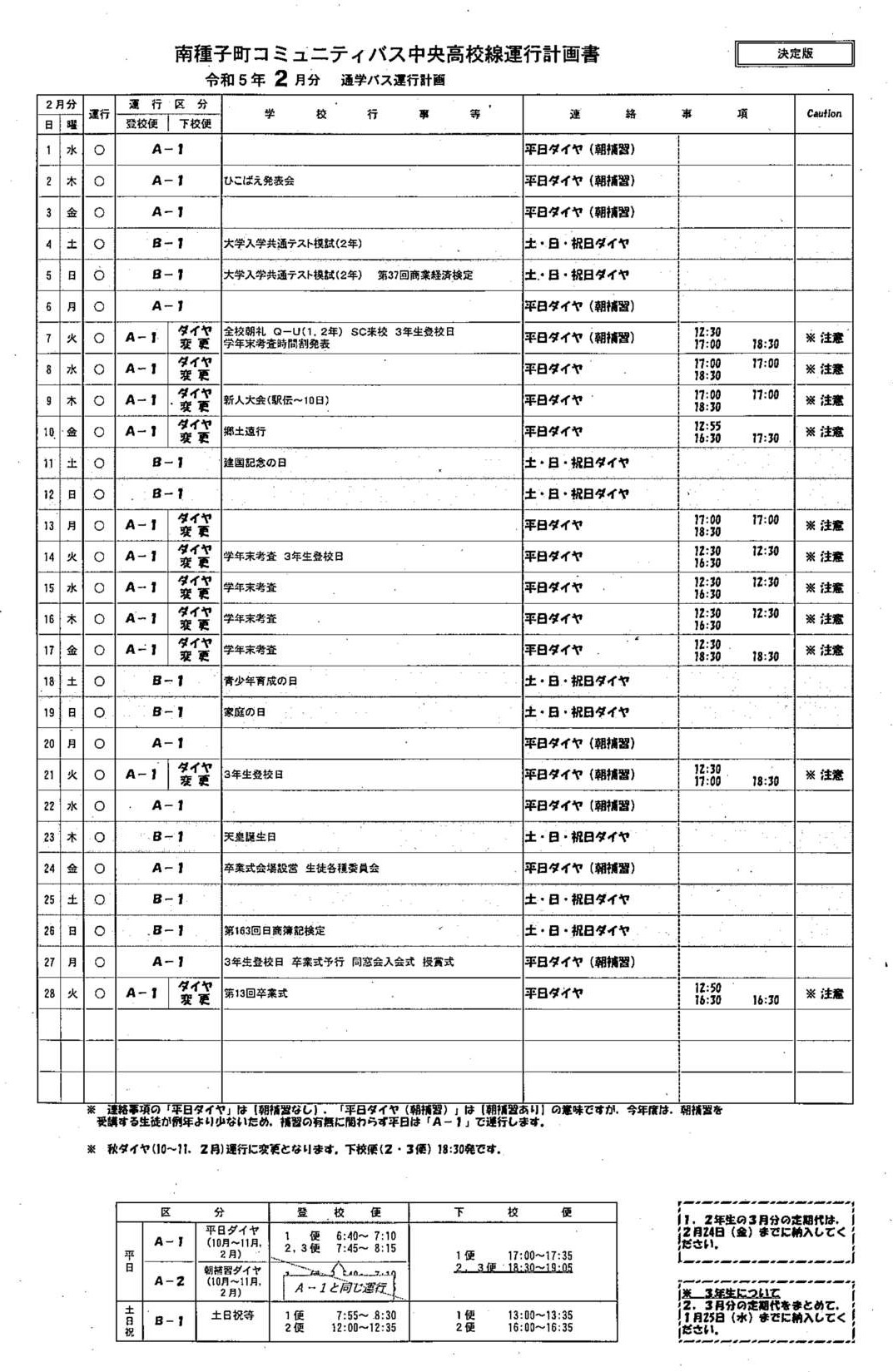 ２月運行計画