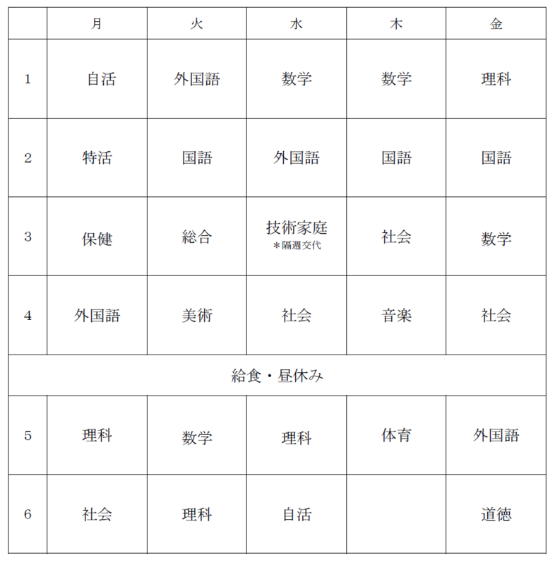 【機種依存文字】課程時間割例